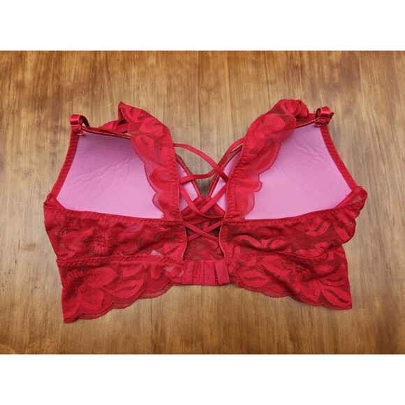 Victoria's Secret PINK Size S Red Lace Date Padded Push Up Bra Longline Boho - Picture 2 of 4